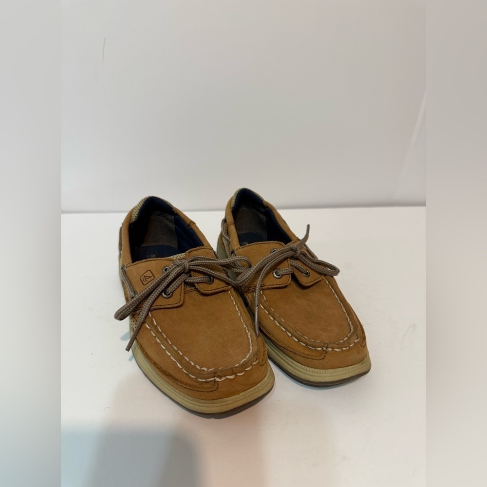 Sperry Boys‎ Top- Slider Lanyard Tan Leather Boat Shoes, Sz 1 M